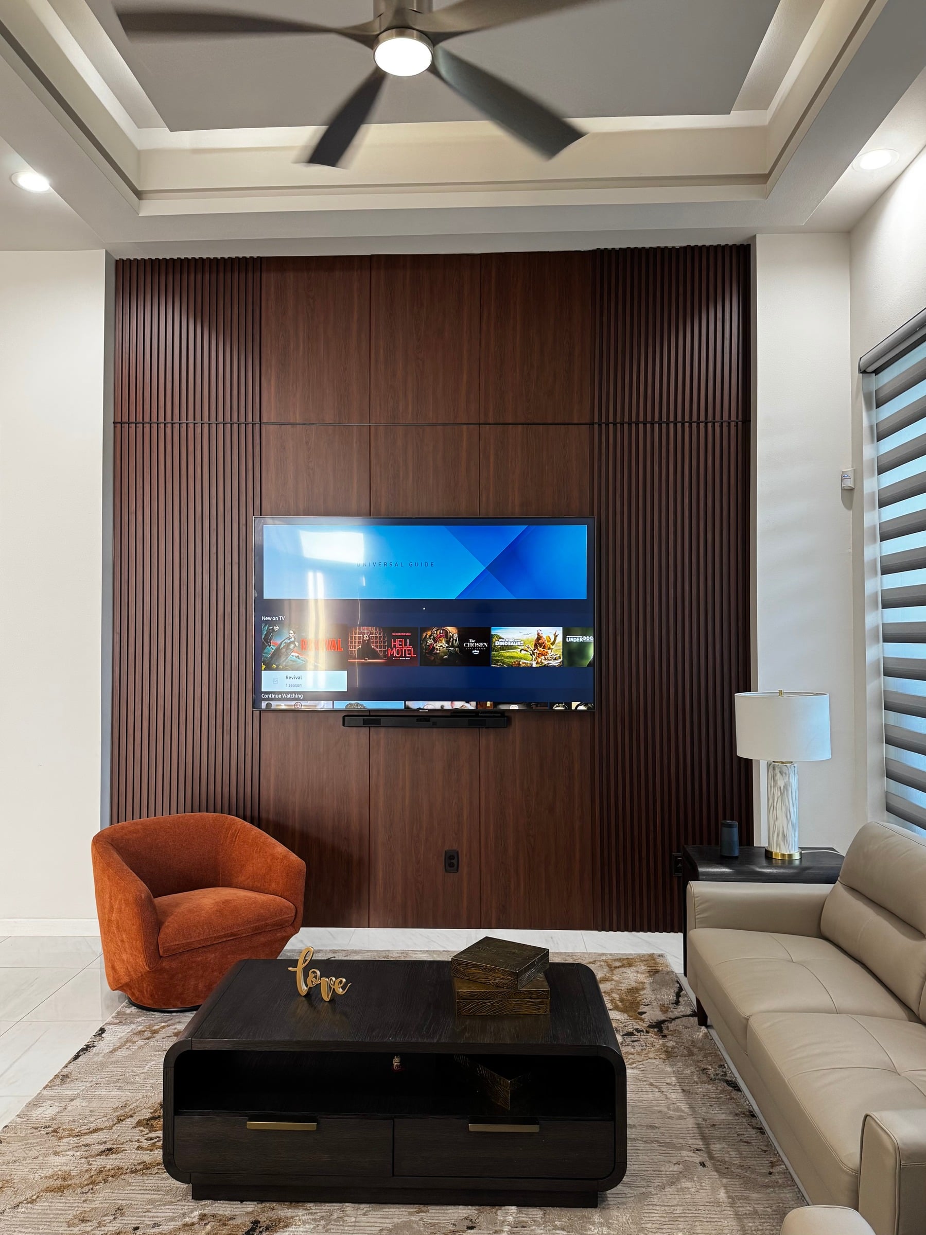 Casanovux wall panel installation with rich wood tones